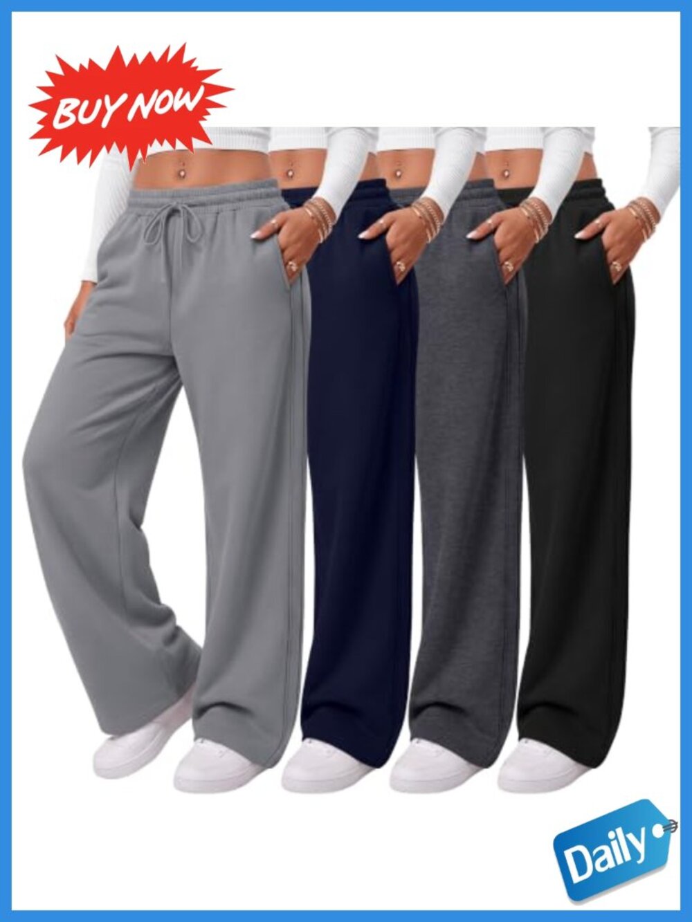 4 Pack Women's Drawstring Lounge Pants with Pockets Wide Leg